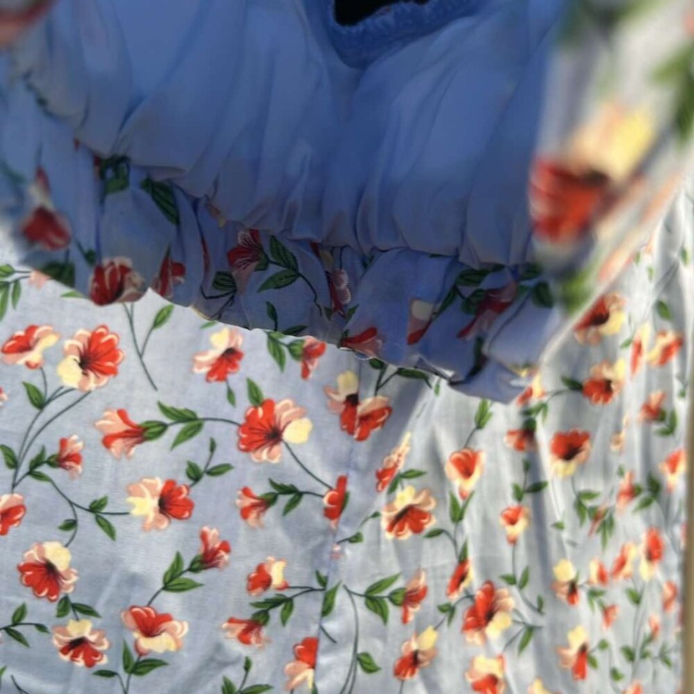 Allegra K Blue Floral Short Sleeve SZ L Top CottageCore CoquetteGirl Feminine - Picture 9 of 9